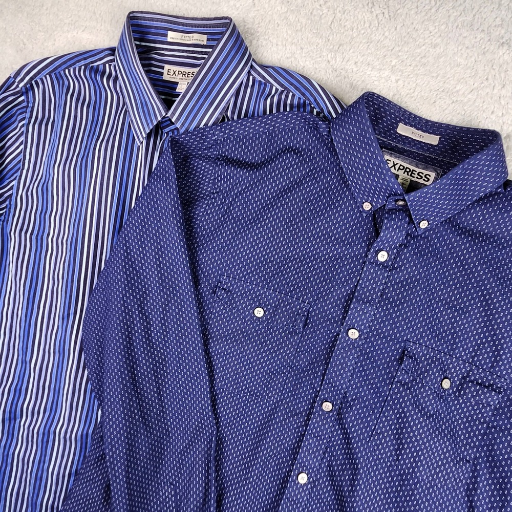 Express Button Down Shirt Bundle Mens L Blue Striped and Patterned Fitted